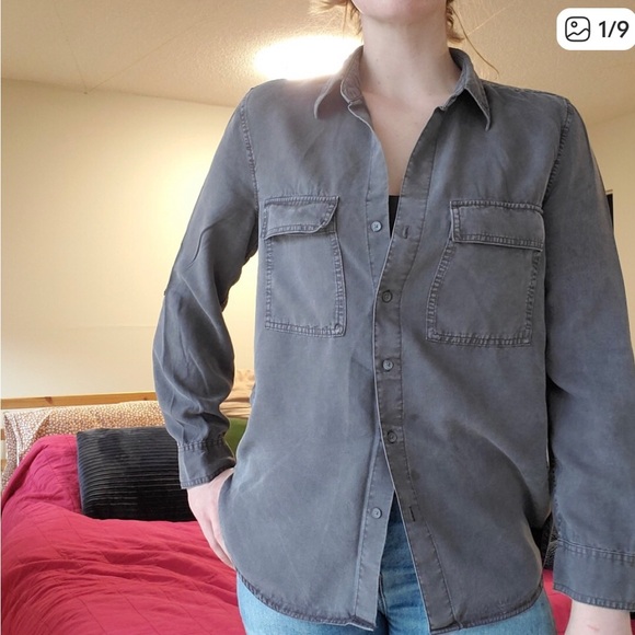 Babaton Tops - Babaton The Group Washed Gray Relaxed Fit Button-Down Utility Shirt Lyocell